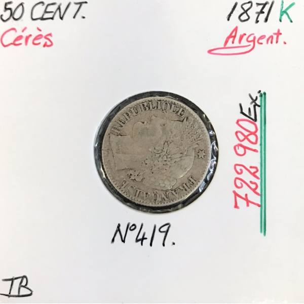 50 CENTIMES CERES - 1871K - Pièce de...