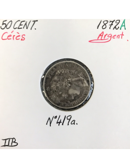 50 CENTIMES CERES - 1872A - Pièce de monnaie en Argent // TTB