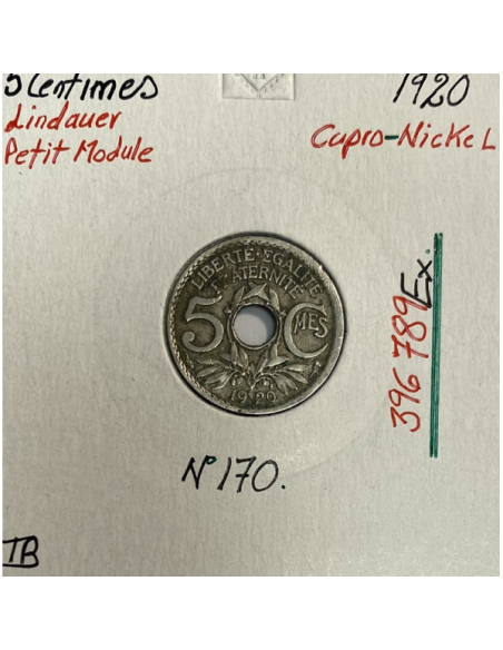 5 CENTIMES LINDAUER - 1920 - Monnaie en Cupro-Nickel // Qualité : TB