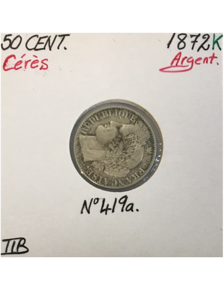 50 CENTIMES CERES - 1872K - Pièce de monnaie en Argent // TTB