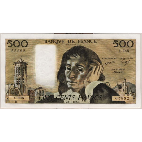 500 FRANCS PASCAL - 8.1.1987 - Billet...