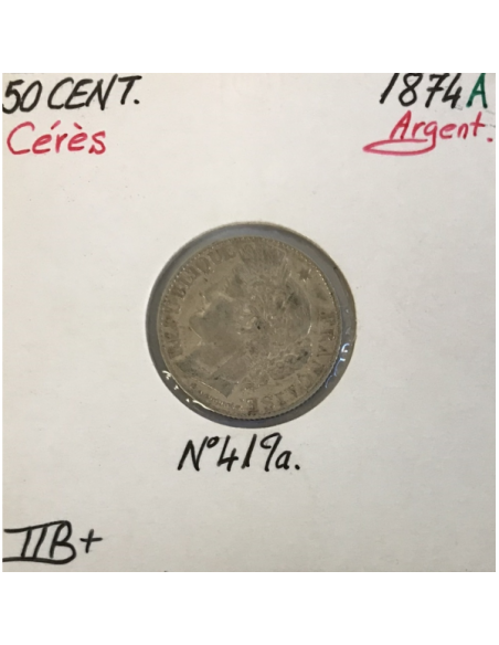 50 CENTIMES CERES - 1874A - Pièce de monnaie en Argent // TTB+
