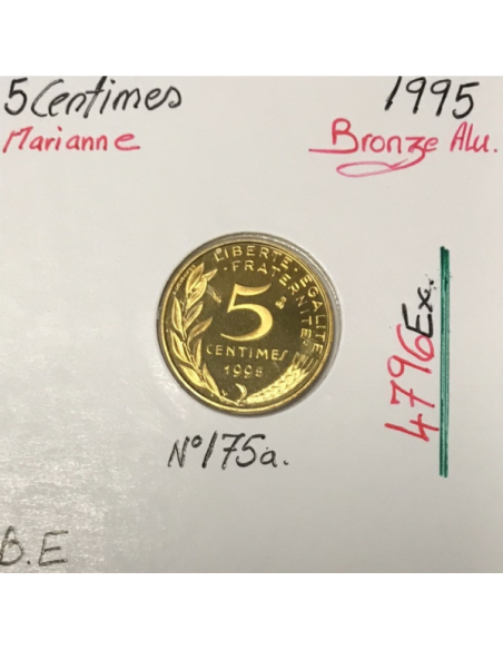 5 CENTIMES MARIANNE - 1995 - Pièce de Monnaie en Bronze-Alu // BE