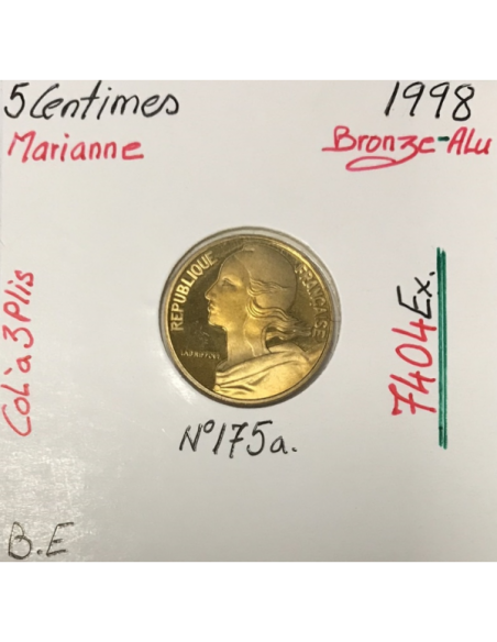 5 CENTIMES MARIANNE - 1998 - Pièce de Monnaie en Bronze-Alu // BE