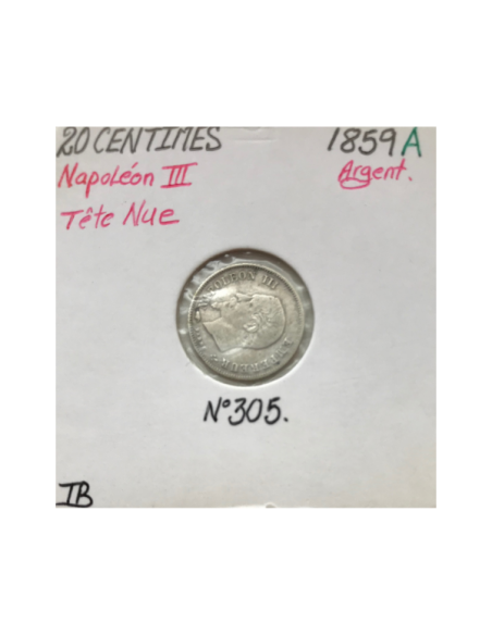 20 CENTIMES NAPOLEON III - 1859A - Pièce de monnaie en Argent // TB