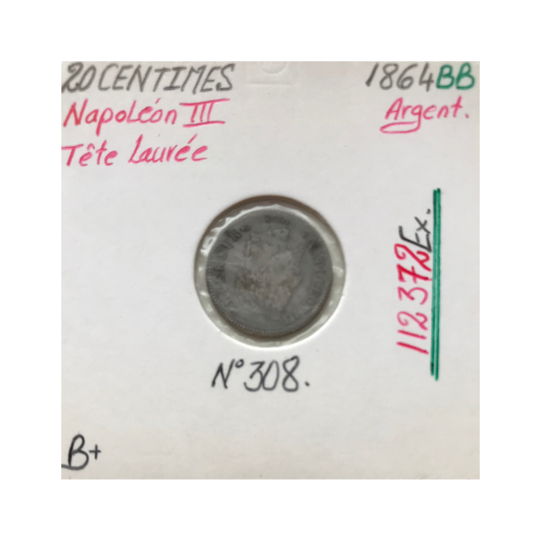 20 CENTIMES NAPOLEON III - 1864BB -...