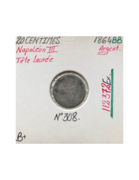 20 CENTIMES NAPOLEON III - 1864BB - Pièce de monnaie en Argent // B+