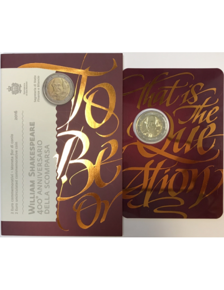 SAINT-MARIN - 2 Euro commémorative 2016 - WILLIAM SHAKESPEARE // Qualité : BU