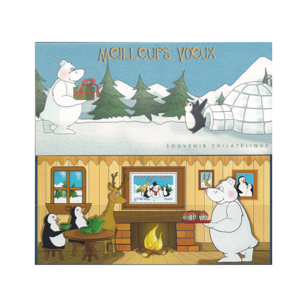 BLOC SOUVENIR N° 5 - Meilleurs Voeux - Manchots, renne