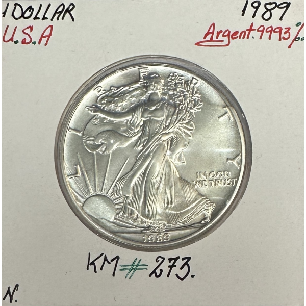 USA - 1 DOLLAR - 1989 - Pièce de Monnaie en ARGENT // Qualité : NEUVE