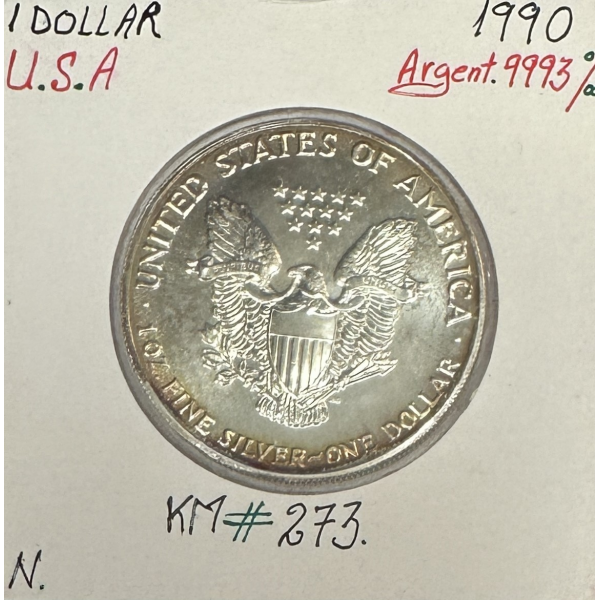 USA - 1 DOLLAR - 1990 - Pièce de Monnaie en ARGENT // Qualité : TTB