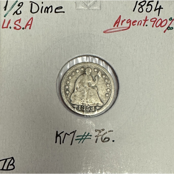 ETATS-UNIS - 1/2 DIME 1854 - Pièce de Monnaie en Argent // Qualité : TB