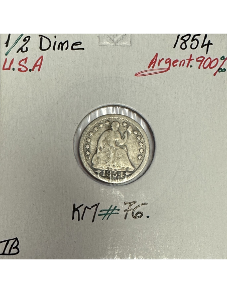 ETATS-UNIS - 1/2 DIME 1854 - Pièce de Monnaie en Argent // Qualité : TB