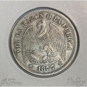 CHILI - UN PESO 1877 - Pièce de Monnaie en Argent //... 2
