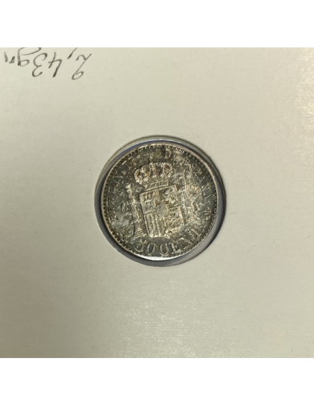 ESPAGNE - 50 CENT 1892 GS 2 - Pièce de Monnaie en Argent // Qualité : TB
