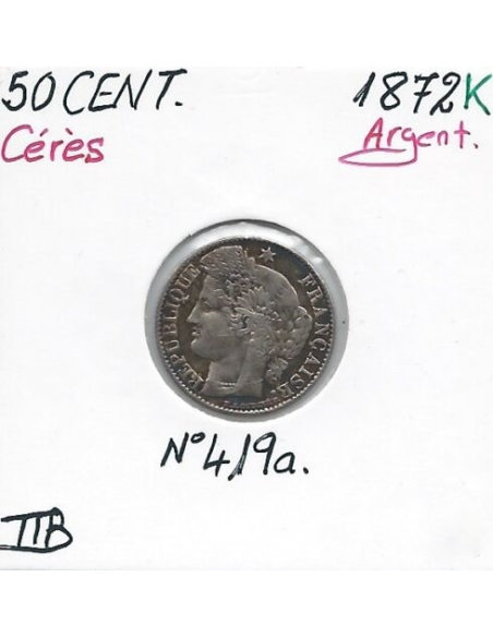 50 CENTIMES CERES - 1872K - Pièce de monnaie en Argent // Qualité : TTB