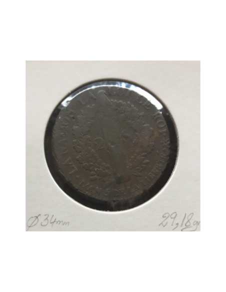 2 SOLS - FRANCAIS - LOUIS XVI - 1793BB - Pièce de Monnaie en Cuivre // TB