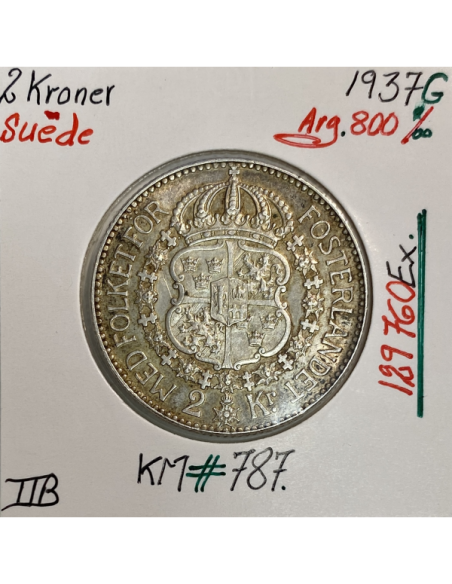 SUEDE - 2 KRONER 1937 G - Pièce de Monnaie en Argent // Qualité : TTB