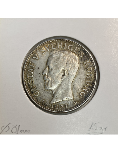 SUEDE - 2 KRONER 1937 G - Pièce de Monnaie en Argent // Qualité : TTB