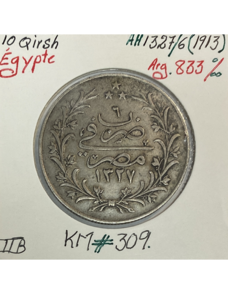 EGYPTE - 10 QIRSH 1913 (AH 1327/6) - Pièce de Monnaie en Argent // Qualité : TTB