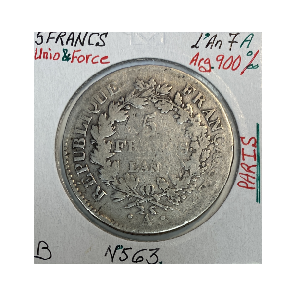 5 FRANCS UNION ET FORCE - L'AN 7A -...