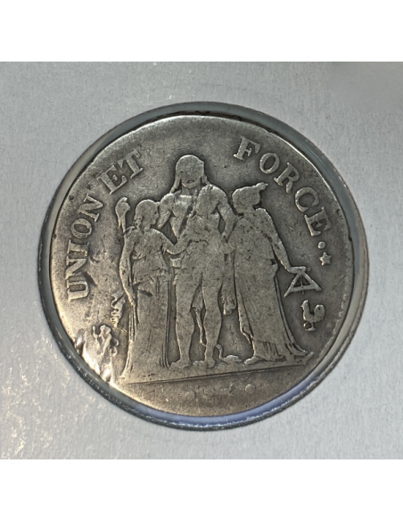 5 FRANCS UNION ET FORCE - L'AN 7A - Pièce de Monnaie en Argent // Qualité : B