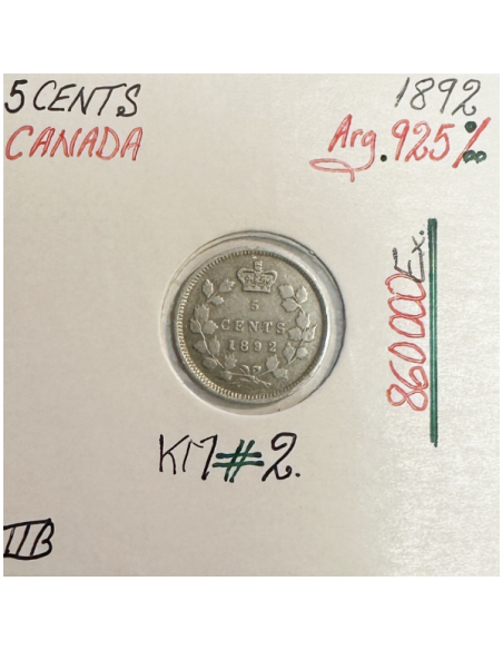 CANADA - 5 CENTS 1892 - Pièce de Monnaie en Argent // Qualité : TTB