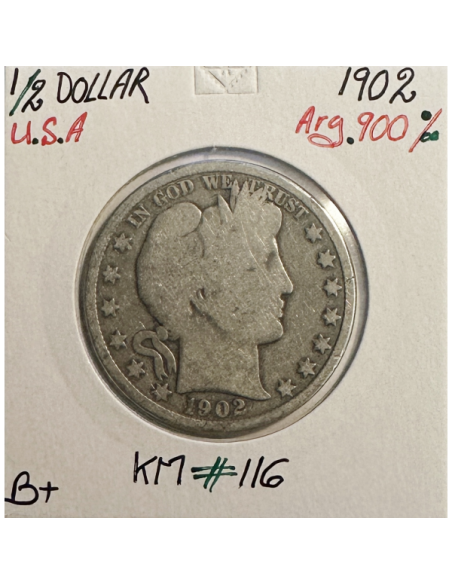 ETATS-UNIS - USA - 1/2 DOLLAR 1902 - Pièce de Monnaie en argent // Qualité : B
