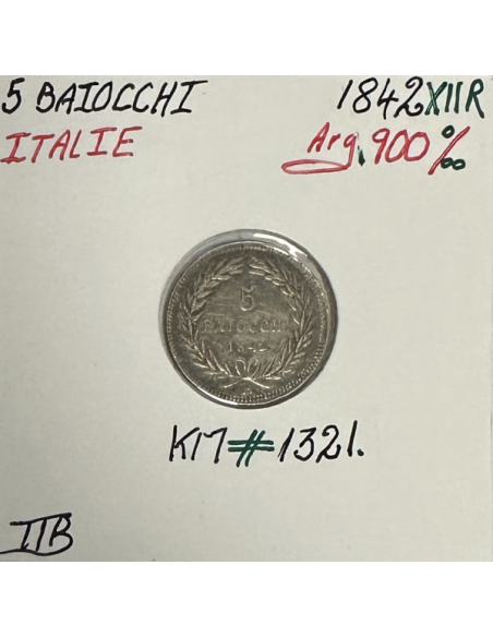 ITALIE - 5 BAIOCCHI 1842 (XIIR) - Pièce de Monnaie en Argent // Qualité : TTB