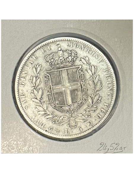 ITALIE - 5 LIRE 1837 - SARDAIGNE - Pièce de Monnaie en Argent // Qualité : TB