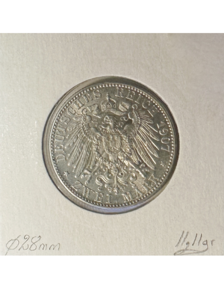 ALLEMAGNE BADEN - 2 MARK 1907G - Pièce de Monnaie en Argent // Qualité : SUP
