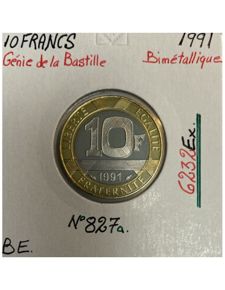 10 FRANCS GENIE DE LA BASTILLE - 1991 - Monnaie Bimétalique - BE