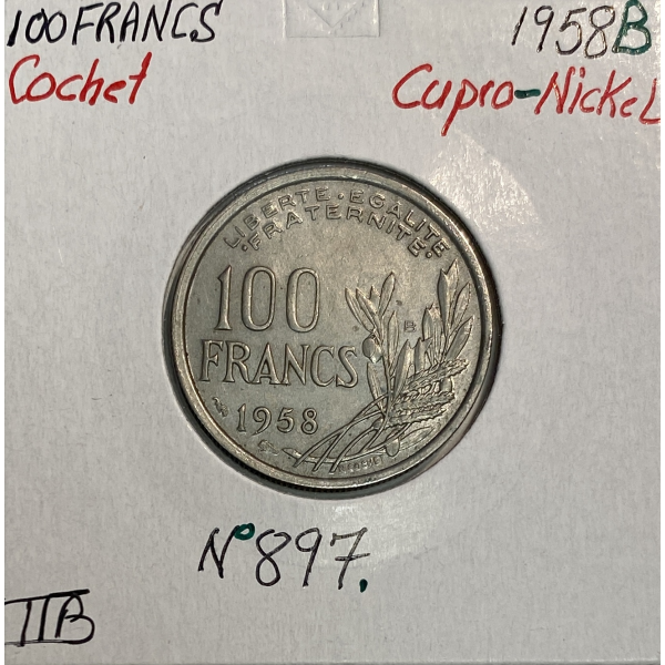100 FRANCS COCHET - 1958 B - Pièce de...