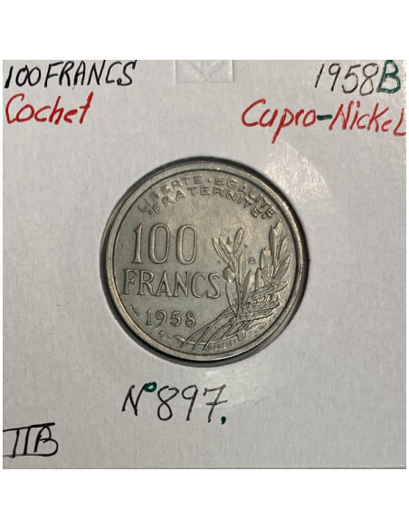 100 FRANCS COCHET - 1958 B - Pièce de monnaie en Cupro-Nickel // TTB