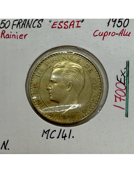 MONACO - 50 FRANCS 1950 (Rainier III) Monnaie en Cupro-Alu // ESSAI
