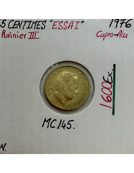 MONACO - 5 CENTIMES 1976 (Rainier III) Monnaie en Cupro-Alu // ESSAI