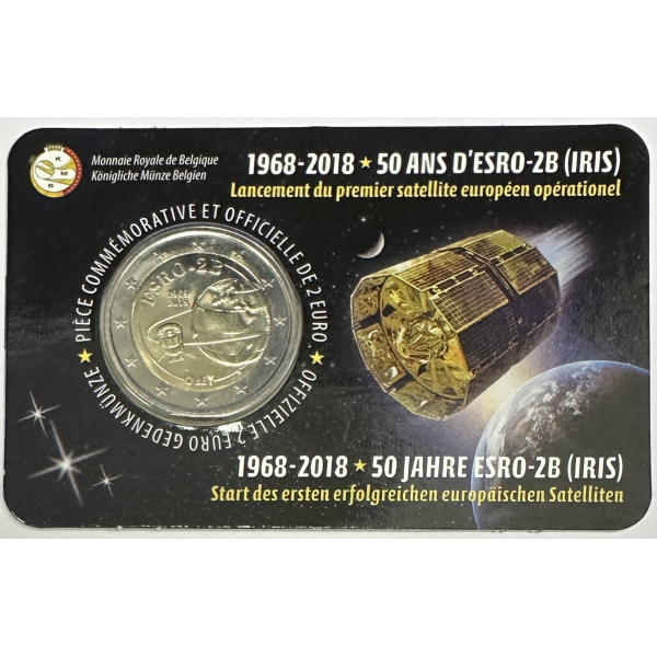 BELGIQUE - 2 EURO 2018 - SATELLITE ESRO-2B // COIN CARD