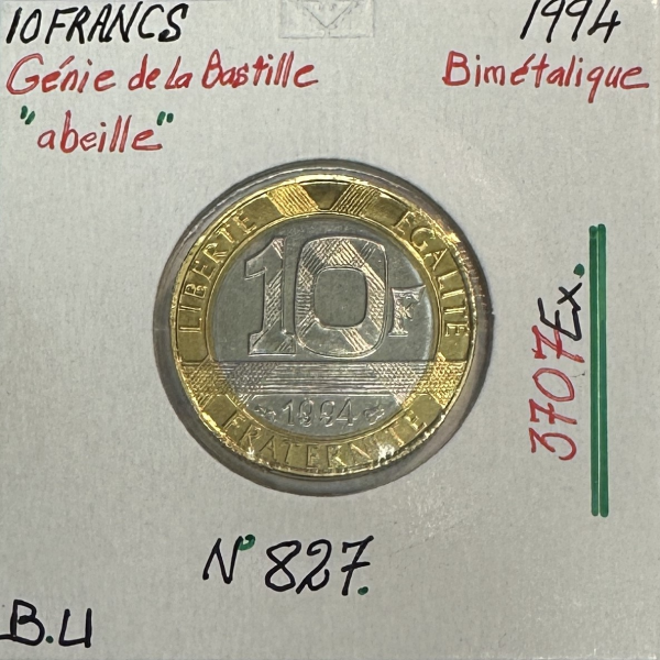 10 FRANCS GENIE DE LA BASTILLE - 1994 - Monnaie Bimétallique - Différent Abeille