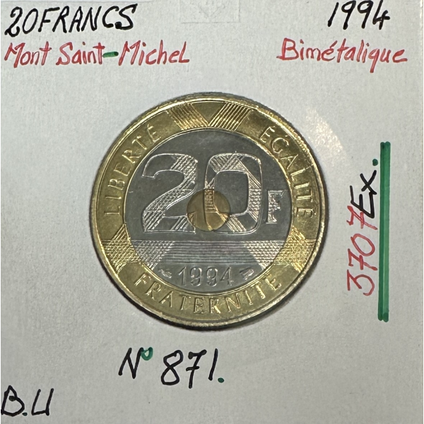 20 FRANCS MONT SAINT-MICHEL - 1994 - Monnaie Bimétallique - Différent Abeille