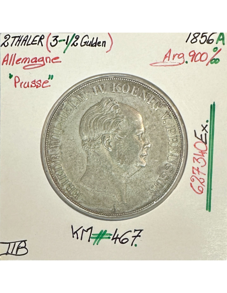 ALLEMAGNE (PRUSSE) 2 THALER (3-1/2 GULDEN) - 1856 A - Monnaie en Argent // TTB