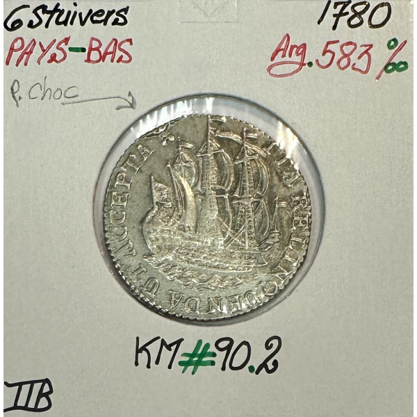 PAYS-BAS - 6 STUIVERS 1780 - Pièce de...
