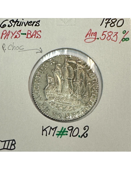 PAYS-BAS - 6 STUIVERS 1780 - Pièce de Monnaie en Argent // Qualité : TTB