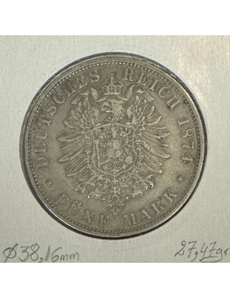 ALLEMAGNE WURTTEMBERG - 5 MARK 1874F - Monnaie en Argent // Qualité : TB