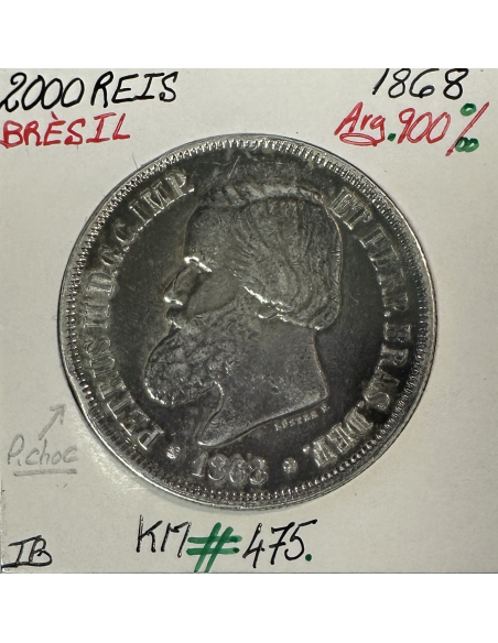BRESIL - 2000 REIS 1868 - Pièce de Monnaie en Argent // Qualité : TB