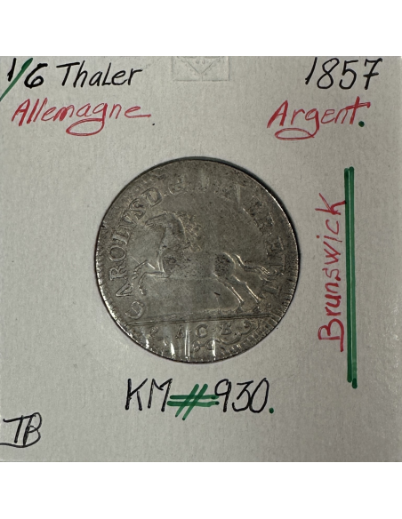 ALLEMAGNE - 1/6 THALER 1857 - Pièce de Monnaie en Argent // Qualité : TB