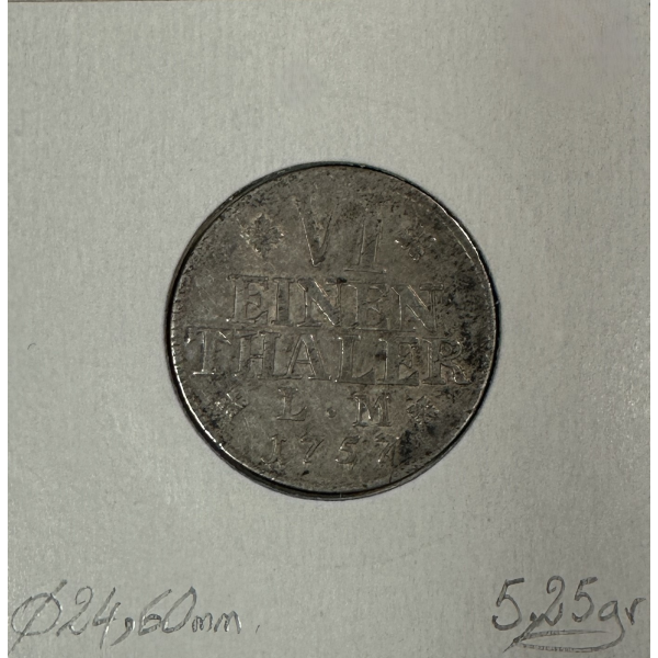ALLEMAGNE - 1/6 THALER 1857 - Pièce...