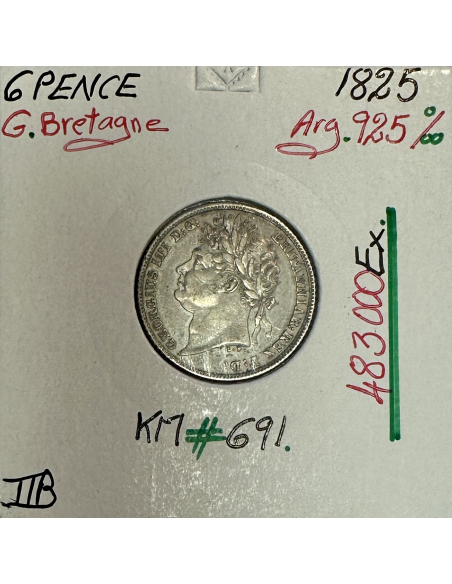 ROYAUME-UNI / GRANDE BRETAGNE (6 Pence 1825) Monnaie en Argent // TTB