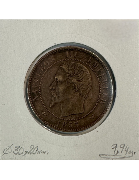 MODULE DE 10 CENTIMES NAPOLEON III (1853) - Pièce de Monnaie en Bronze // TTB