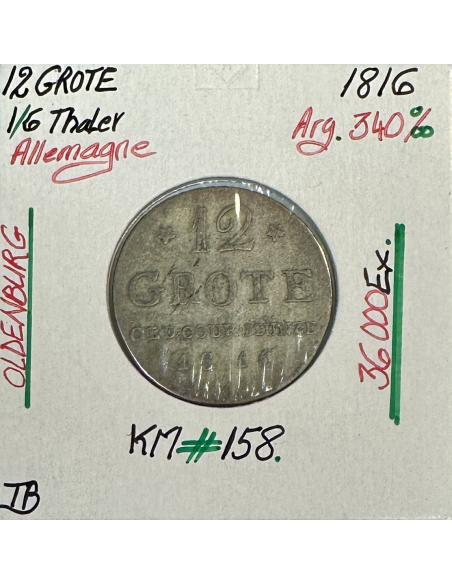 ALLEMAGNE - 12 GROTE (1/6 THALER) 1816 - Pièce de Monnaie en Argent // TB