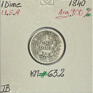 ETATS-UNIS - USA - 1 DIME 1840 - Pièce de Monnaie en...